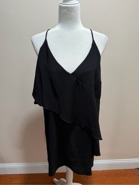 NWT A by Amanda Uprichard Black Sleeveless Ruffle Tiered Rivage Dress Sz. L